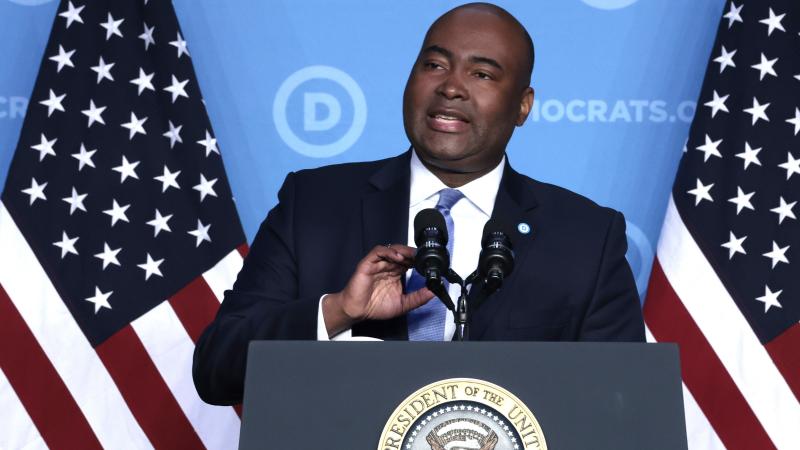 Democratic National Committee Chairman Jaime Harrison addresses the DNC Winter Meeting at the Washington Hilton Hotel on March 10, 2022 in Washington, DC. Democratic National Committee Chairman Jaime Harrison addresses the DNC Winter Meeting at the Washington Hilton Hotel on March 10, 2022 in Washington, DC.