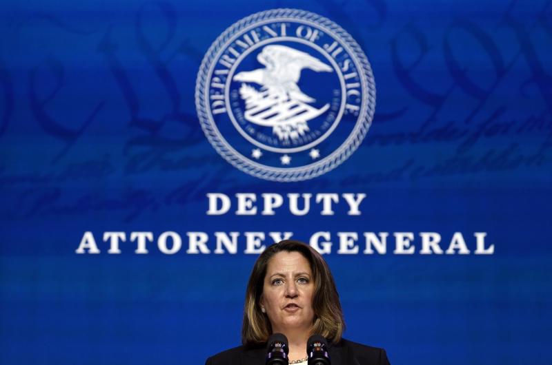 Deputy Attorney General nominee Lisa Monaco speaks during an event with then-President-elect Joe Biden in Wilmington, Del., on Jan. 7. Her confirmation hearing is on Tuesday. Deputy Attorney General nominee Lisa Monaco speaks during an event with then-President-elect Joe Biden in Wilmington, Del., on Jan. 7. Her confirmation hearing is on Tuesday.