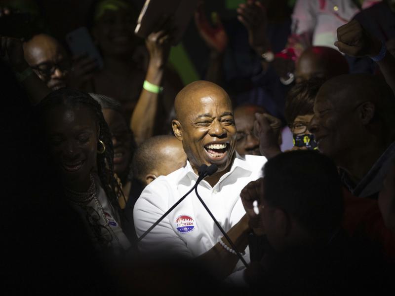 Democratic mayoral candidate Eric Adams mingles with supporters during his election night party Tuesday in New York City. Democratic mayoral candidate Eric Adams mingles with supporters during his election night party Tuesday in New York City.
