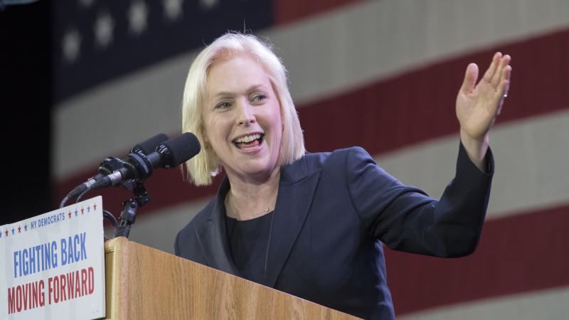 Sen. Kirsten Gillibrand speaks to supporters during a 2018 election night watch party hosted by the New York State Democratic Committee. Sen. Kirsten Gillibrand speaks to supporters during a 2018 election night watch party hosted by the New York State Democratic Committee.