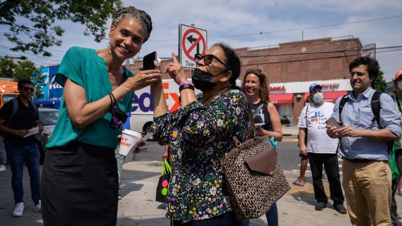 New York mayoral candidate Maya Wiley greets voters in the East Flatbush area of Brooklyn. New Yorkers are voting in primary elections Tuesday, after a closely watched race. New York mayoral candidate Maya Wiley greets voters in the East Flatbush area of Brooklyn. New Yorkers are voting in primary elections Tuesday, after a closely watched race.