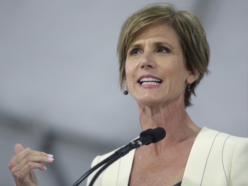 Former U.S. Deputy Attorney General Sally Yates delivers an address at Harvard Law School in May 2017. Former U.S. Deputy Attorney General Sally Yates delivers an address at Harvard Law School in May 2017.