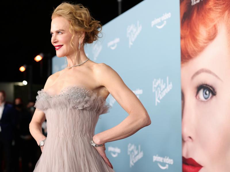 Nicole Kidman, shown here at the Los Angeles premier of Being the Ricardos, says switching between Lucille Ball and her I Love Lucy character was like performing a "high-wire act." Nicole Kidman, shown here at the Los Angeles premier of Being the Ricardos, says switching between Lucille Ball and her I Love Lucy character was like performing a "high-wire act."