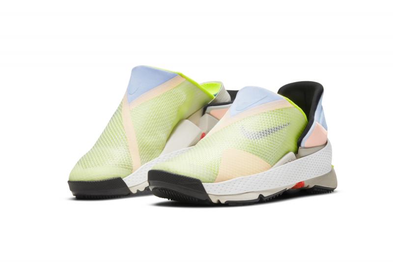 The GO FlyEase, Nike's first hands-free shoe, hinges open and closed, so the wearer just needs to slip their foot in and push down in order to put it on. The GO FlyEase, Nike's first hands-free shoe, hinges open and closed, so the wearer just needs to slip their foot in and push down in order to put it on.