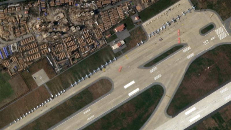 Satellite imagery from Nov. 13 shows rows of airplanes in Wonsan, North Korea. Satellite imagery from Nov. 13 shows rows of airplanes in Wonsan, North Korea.