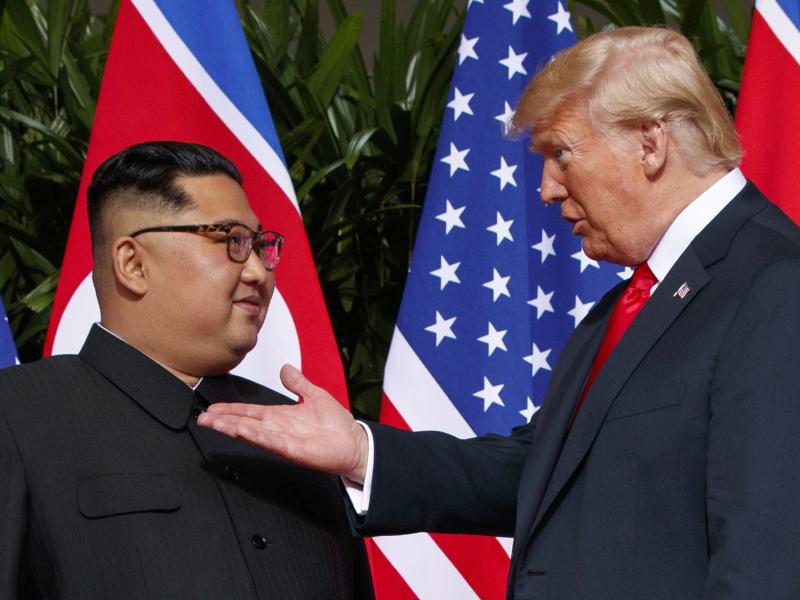 President Trump meets with North Korean leader Kim Jong Un on Sentosa Island in Singapore. President Trump meets with North Korean leader Kim Jong Un on Sentosa Island in Singapore.