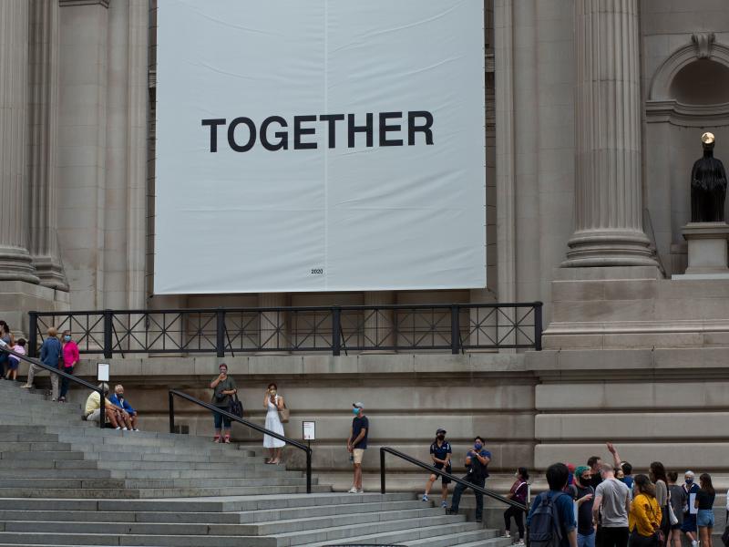 Visitors line up as the Metropolitan Museum of Art in New York reopens to the public on Aug. 29, 2020. The museum closed in March because of the coronavirus pandemic. Visitors line up as the Metropolitan Museum of Art in New York reopens to the public on Aug. 29, 2020. The museum closed in March because of the coronavirus pandemic.