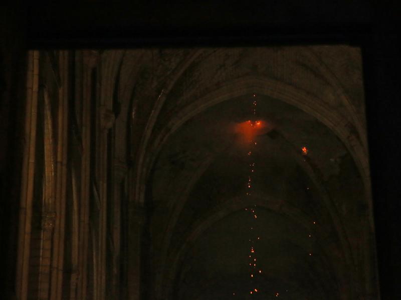A view from inside Notre Dame Cathedral during the fire in Paris on Monday. A view from inside Notre Dame Cathedral during the fire in Paris on Monday.