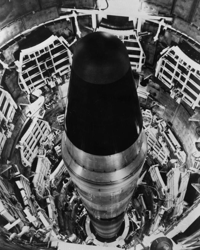 The Titan II intercontinental-range missile, pictured in 1965, sits ready for launch on its 150-feet-deep underground launchpad. "The one warhead on a Titan II had three times the explosive force of all the bombs used by all the armies in the second world The Titan II intercontinental-range missile, pictured in 1965, sits ready for launch on its 150-feet-deep underground launchpad. "The one warhead on a Titan II had three times the explosive force of all the bombs used by all the armies in the second world