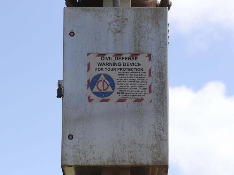 A Hawaii Civil Defense Warning Device, which sounds an alert siren during natural disasters, is shown in Honolulu on Nov. 29, 2017. The alert system is tested monthly, but now Hawaii residents will hear a new tone designed to alert people of an impending A Hawaii Civil Defense Warning Device, which sounds an alert siren during natural disasters, is shown in Honolulu on Nov. 29, 2017. The alert system is tested monthly, but now Hawaii residents will hear a new tone designed to alert people of an impending