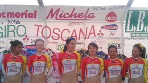 This photo of a women's pro cycling team from Colombia raised both eyebrows and the question of who designed the uniforms. One of the team's riders reportedly created the design. This photo of a women's pro cycling team from Colombia raised both eyebrows and the question of who designed the uniforms. One of the team's riders reportedly created the design.