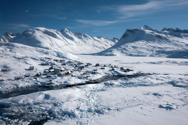 An aerial view of Tiniteqilaaq, a small settlement on Greenland's east coast. An aerial view of Tiniteqilaaq, a small settlement on Greenland's east coast.