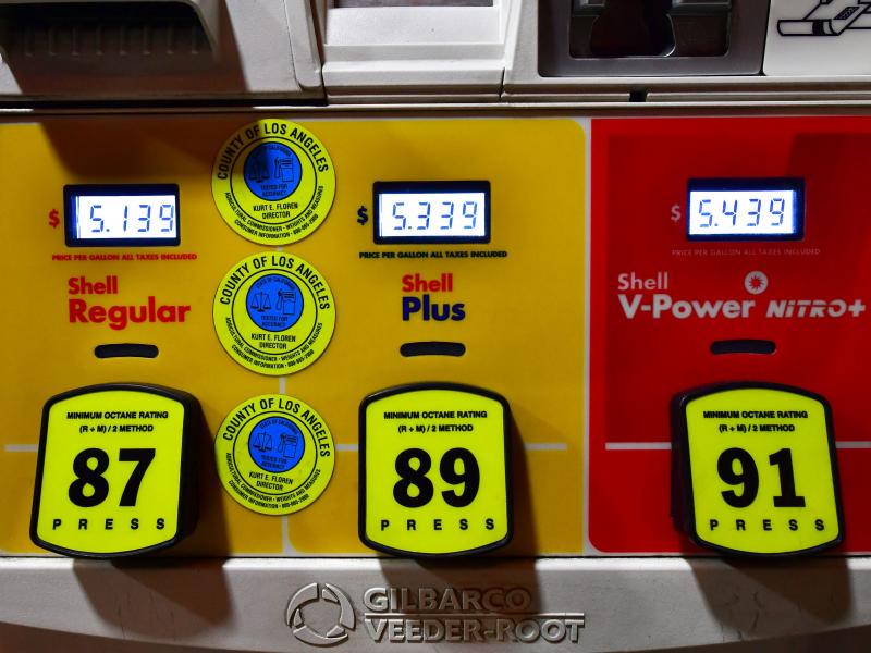 Gas prices reach over $5 a gallon at a station in Los Angeles on Friday. Oil prices continue to surge after Russia's invasion of Ukraine, with some analysts describing market conditions as verging on "panic." Gas prices reach over $5 a gallon at a station in Los Angeles on Friday. Oil prices continue to surge after Russia's invasion of Ukraine, with some analysts describing market conditions as verging on "panic."