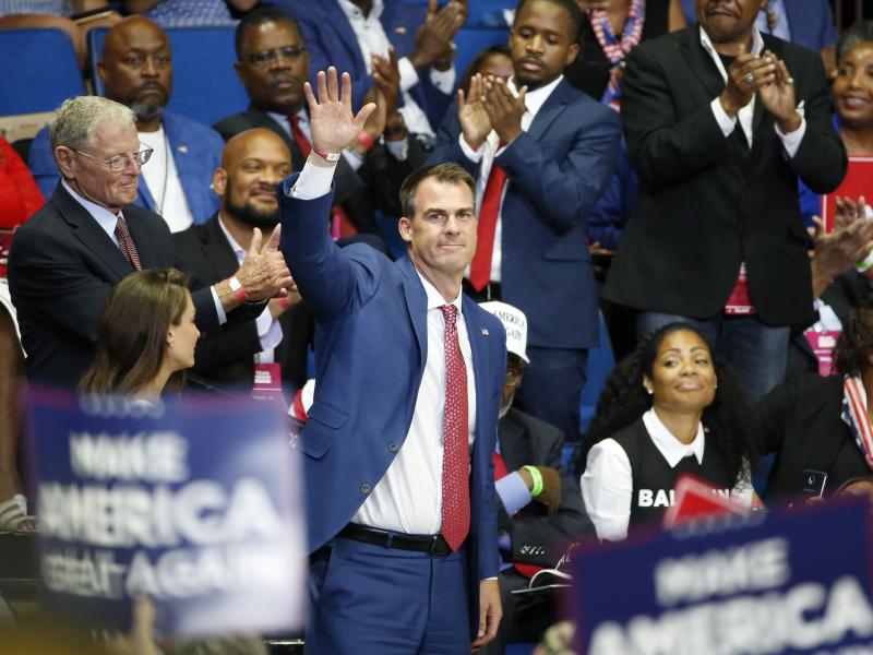 Oklahoma Gov. Kevin Stitt attends President Trump's campaign rally last month in Tulsa. Stitt dismisses the notion that he became infected at the June 20 event, saying it was too long ago. Oklahoma Gov. Kevin Stitt attends President Trump's campaign rally last month in Tulsa. Stitt dismisses the notion that he became infected at the June 20 event, saying it was too long ago.