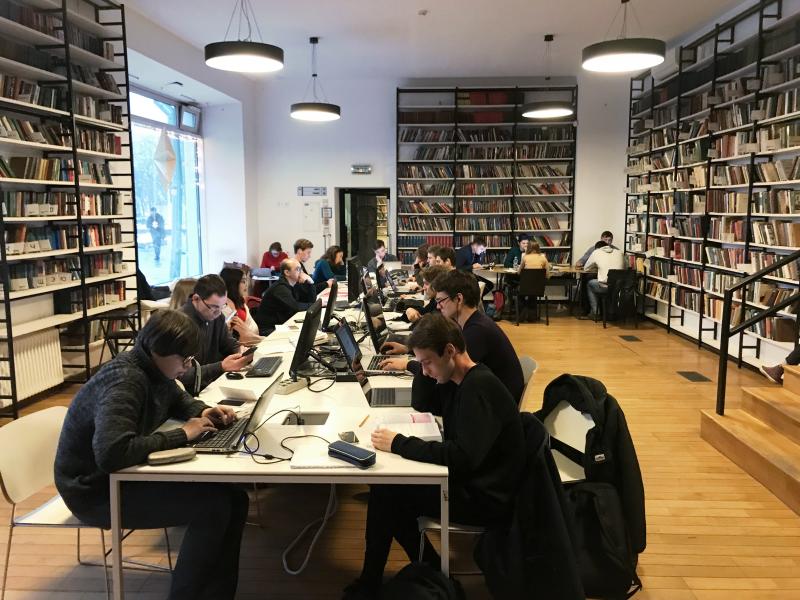 Moscow's Fyodor Dostoevsky Library was renovated in 2013 and now sees some 500 visitors a day, up from just a dozen or so per day in earlier years. The library hosts language clubs, readings, lectures and concerts. Moscow's Fyodor Dostoevsky Library was renovated in 2013 and now sees some 500 visitors a day, up from just a dozen or so per day in earlier years. The library hosts language clubs, readings, lectures and concerts.