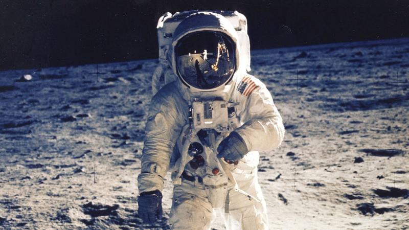 Astronaut Edwin "Buzz" Aldrin Jr. walks near the lunar module during the Apollo 11 moon landing on July 20, 1969. Astronaut Edwin "Buzz" Aldrin Jr. walks near the lunar module during the Apollo 11 moon landing on July 20, 1969.