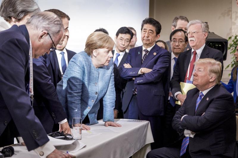 Germany's Chancellor Angela Merkel (center) speaks with President Trump during the Group of Seven summit in La Malbaie, Quebec, Canada, on June 9. The Trump administration has surprised and frustrated allies in areas including trade, security, human right Germany's Chancellor Angela Merkel (center) speaks with President Trump during the Group of Seven summit in La Malbaie, Quebec, Canada, on June 9. The Trump administration has surprised and frustrated allies in areas including trade, security, human right