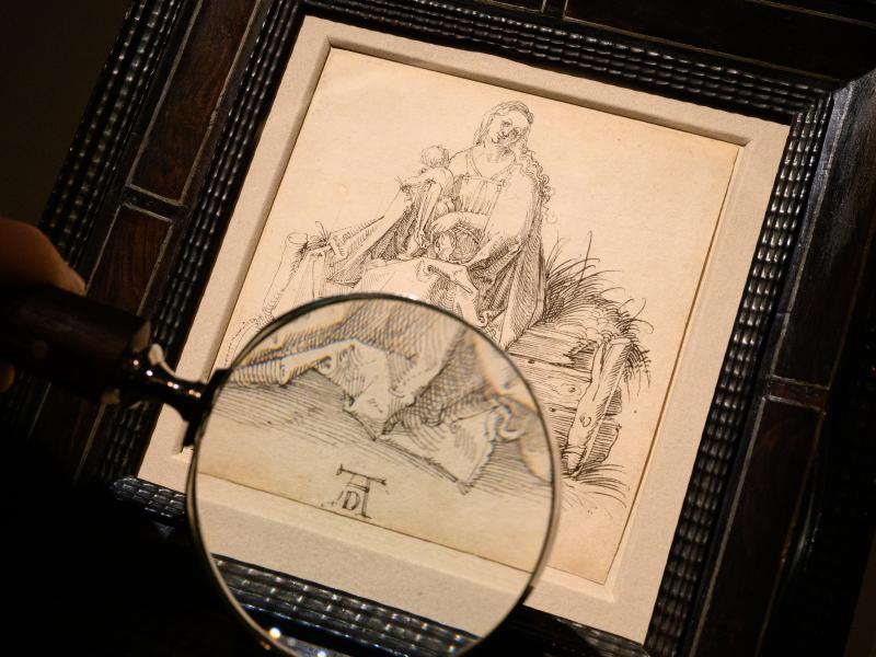 A pen and black ink drawing by Albrecht Dürer titled "The Virgin and Child with a Flower on a grassy Bench" is seen at London Art Week dealer Agnews, on Nov. 19, in London. A pen and black ink drawing by Albrecht Dürer titled "The Virgin and Child with a Flower on a grassy Bench" is seen at London Art Week dealer Agnews, on Nov. 19, in London.