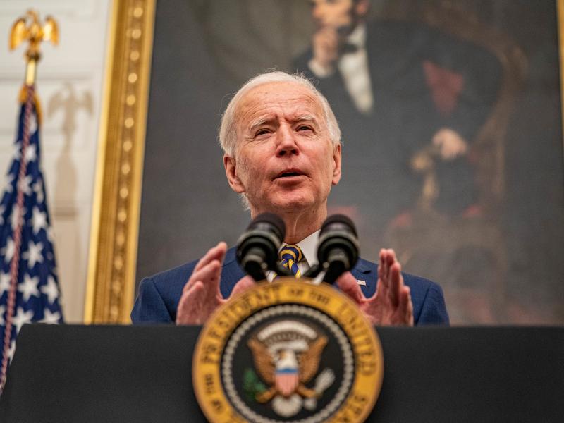 President Biden speaks on his administration's response to the economic crisis in the State Dining Room of the White House on Friday. President Biden speaks on his administration's response to the economic crisis in the State Dining Room of the White House on Friday.