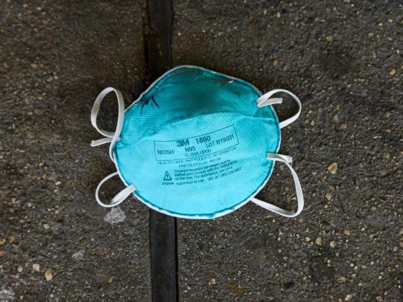 An N95 face mask outside NYU Langone Health hospital during the coronavirus pandemic. An N95 face mask outside NYU Langone Health hospital during the coronavirus pandemic.