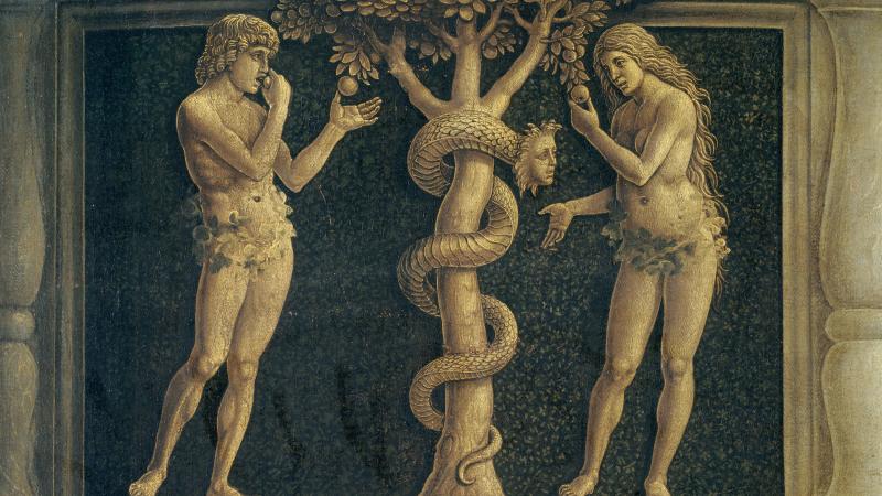 Andrea Mantegna's "Madonna della Vittoria," housed in the Louvre in Paris, includes a depiction of Adam, Eve and those tempting apples. Andrea Mantegna's "Madonna della Vittoria," housed in the Louvre in Paris, includes a depiction of Adam, Eve and those tempting apples.