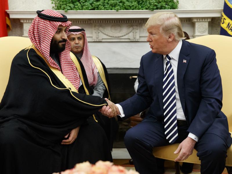 President Trump shakes hands with Saudi Crown Prince Mohammed bin Salman at the White House in March. President Trump shakes hands with Saudi Crown Prince Mohammed bin Salman at the White House in March.