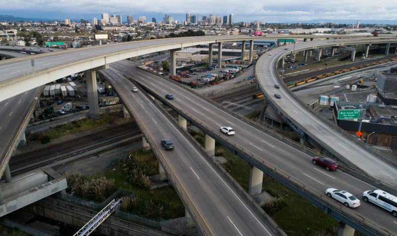 Freeways in Oakland, as in much of California, saw much lighter traffic — and fewer fatal traffic collisions — in the early weeks of the pandemic's stay-at-home rules. Freeways in Oakland, as in much of California, saw much lighter traffic — and fewer fatal traffic collisions — in the early weeks of the pandemic's stay-at-home rules.