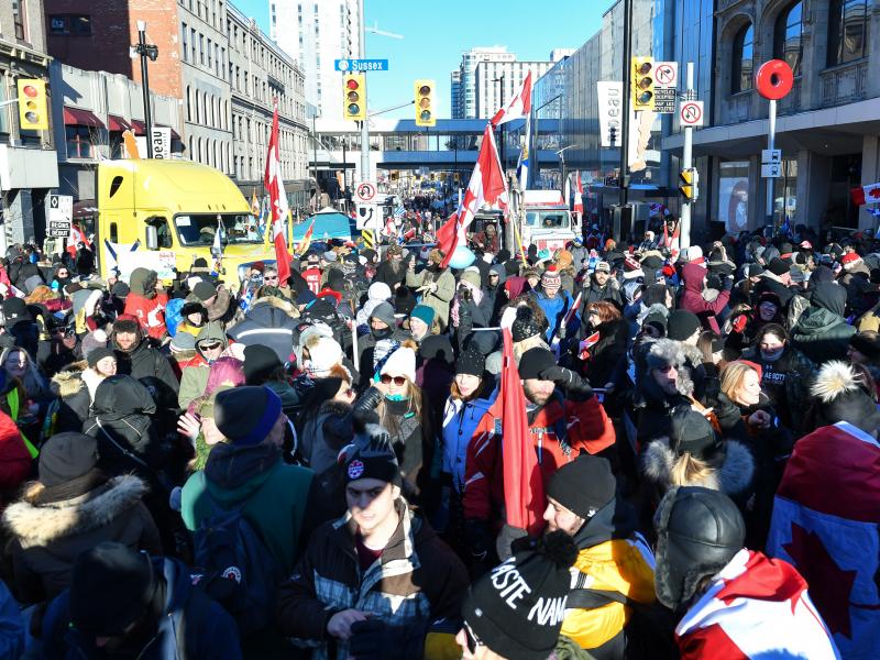 Demonstrators opposed to the Canada's COVID-19 mandates block the streets of Ottawa as they continue to protest on Saturday. Demonstrators opposed to the Canada's COVID-19 mandates block the streets of Ottawa as they continue to protest on Saturday.