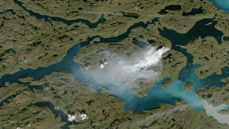 This satellite photograph depicts the wildfire raging in Greenland, as seen from space last week. This satellite photograph depicts the wildfire raging in Greenland, as seen from space last week.