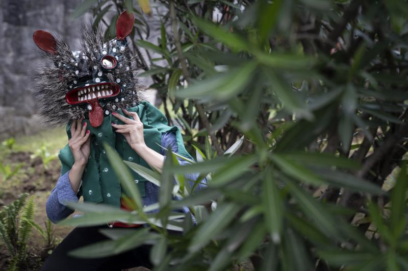Blanca Cardenas, professor of ethnology at the National School of Anthropology and History, wears the mask "COVID Tiger," by Nahua artisan Armando Pascualeño from Zitlala, Guerrero, Mexico. Blanca Cardenas, professor of ethnology at the National School of Anthropology and History, wears the mask "COVID Tiger," by Nahua artisan Armando Pascualeño from Zitlala, Guerrero, Mexico.