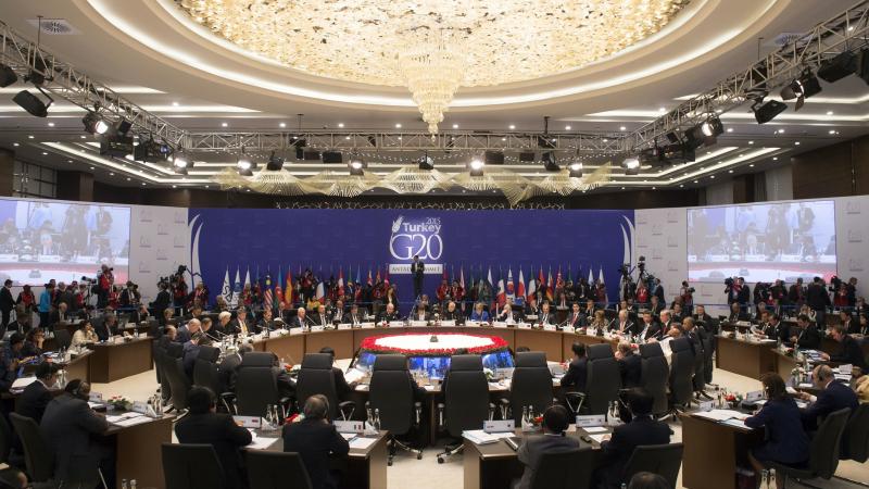 World leaders attend a working session on the Global Economy during the G-20 Summit in Antalya, Turkey, on Sunday. World leaders attend a working session on the Global Economy during the G-20 Summit in Antalya, Turkey, on Sunday.