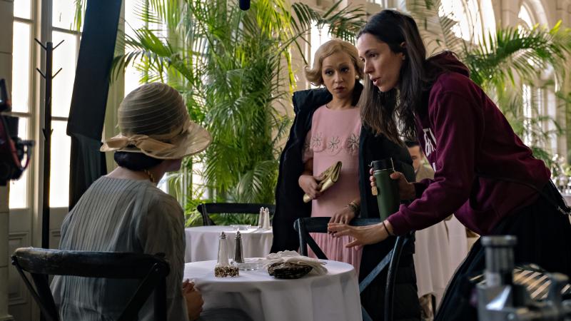 Rebecca Hall (right) works on the set of Passing with actors Ruth Negga (left) and Tessa Thompson. Rebecca Hall (right) works on the set of Passing with actors Ruth Negga (left) and Tessa Thompson.