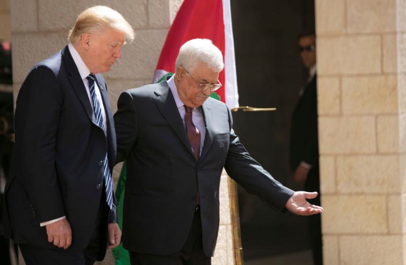 President Trump and Palestinian Authority President Mahmoud Abbas participate in a welcome ceremony Tuesday at the Presidential Palace in the West Bank city of Bethlehem. President Trump and Palestinian Authority President Mahmoud Abbas participate in a welcome ceremony Tuesday at the Presidential Palace in the West Bank city of Bethlehem.