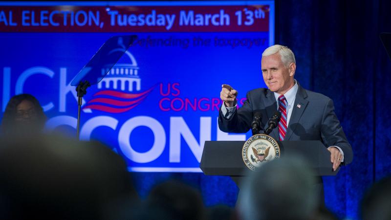 Vice President Pence speaks during a campaign event for Pennsylvania congressional candidate Rick Saccone in February. Pence is playing a big role in Republicans' midterm election campaign. Vice President Pence speaks during a campaign event for Pennsylvania congressional candidate Rick Saccone in February. Pence is playing a big role in Republicans' midterm election campaign.