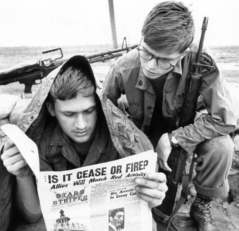 U.S. troops in the Vietnam War read the Stars and Stripes newspaper in 1969. The Pentagon plans to shut down the paper, for generations aimed at U.S. military personnel, at the end of this month. U.S. troops in the Vietnam War read the Stars and Stripes newspaper in 1969. The Pentagon plans to shut down the paper, for generations aimed at U.S. military personnel, at the end of this month.