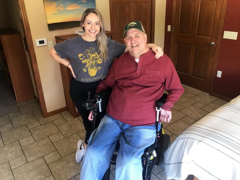 Matt Ford is seen in Verona, Wis., with one of his caregivers, Grace Brunette. An accident in 1987 left Ford paralyzed in all four limbs. He needs help getting in and out of bed, preparing meals, using the bathroom and driving. Brunette recently finished Matt Ford is seen in Verona, Wis., with one of his caregivers, Grace Brunette. An accident in 1987 left Ford paralyzed in all four limbs. He needs help getting in and out of bed, preparing meals, using the bathroom and driving. Brunette recently finished