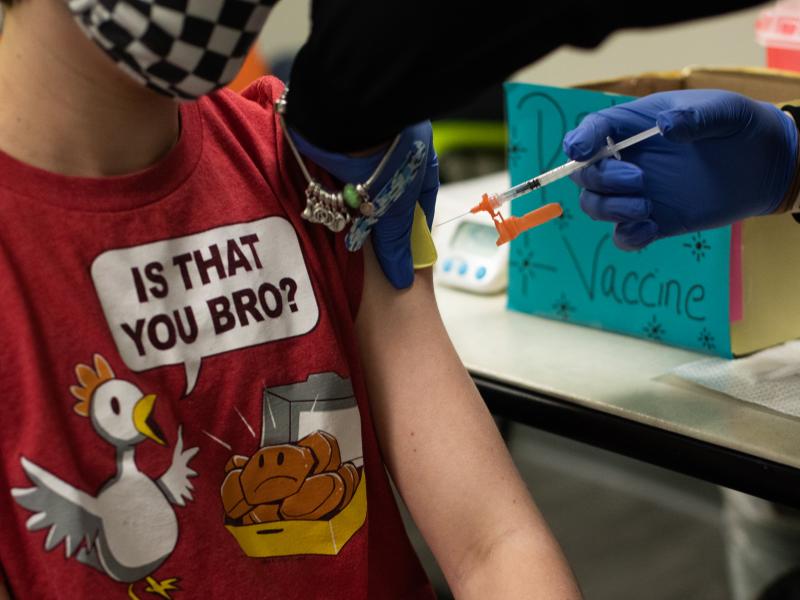 An older child gets vaccinated in Michigan. Pfizer and BioNTech say they will submit a formal request for emergency use authorization of the vaccine in children as young as 5 in the coming weeks. An older child gets vaccinated in Michigan. Pfizer and BioNTech say they will submit a formal request for emergency use authorization of the vaccine in children as young as 5 in the coming weeks.