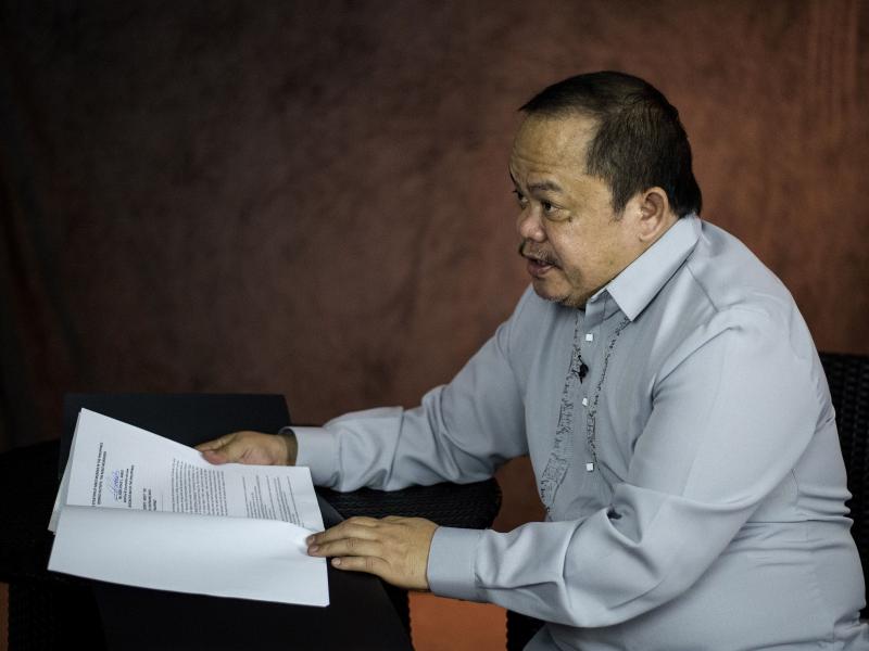 Jude Sabio displays the communication he submitted to the International Criminal Court. He says he felt it was his duty to bring President Duterte's war on drugs to the attention of prosecutors. Jude Sabio displays the communication he submitted to the International Criminal Court. He says he felt it was his duty to bring President Duterte's war on drugs to the attention of prosecutors.
