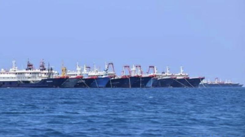 Some of the 220 Chinese vessels are seen moored in early March at the Whitsun Reef in the South China Sea. Some of the 220 Chinese vessels are seen moored in early March at the Whitsun Reef in the South China Sea.