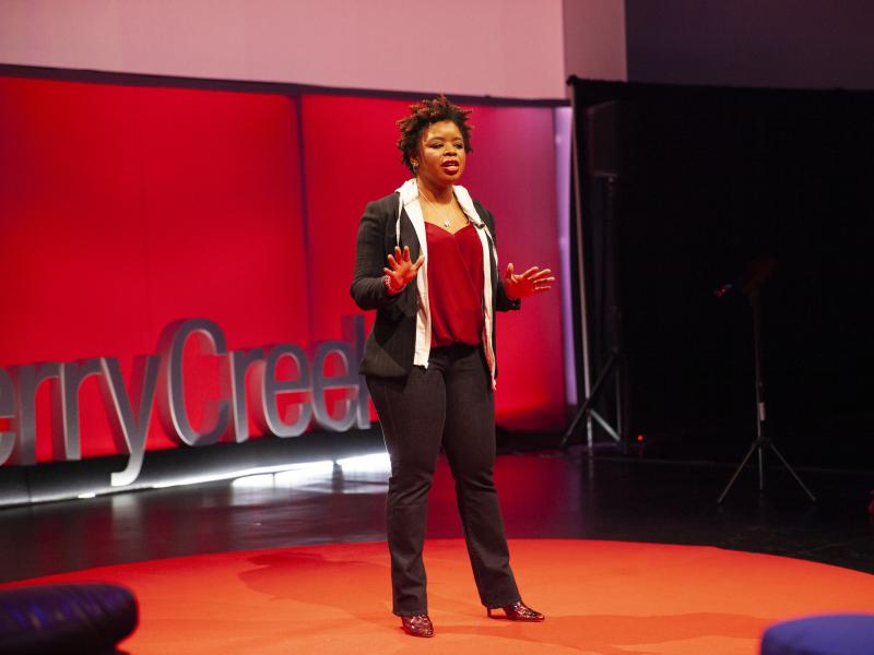 Phylecia Jones on the TED stage. Phylecia Jones on the TED stage.