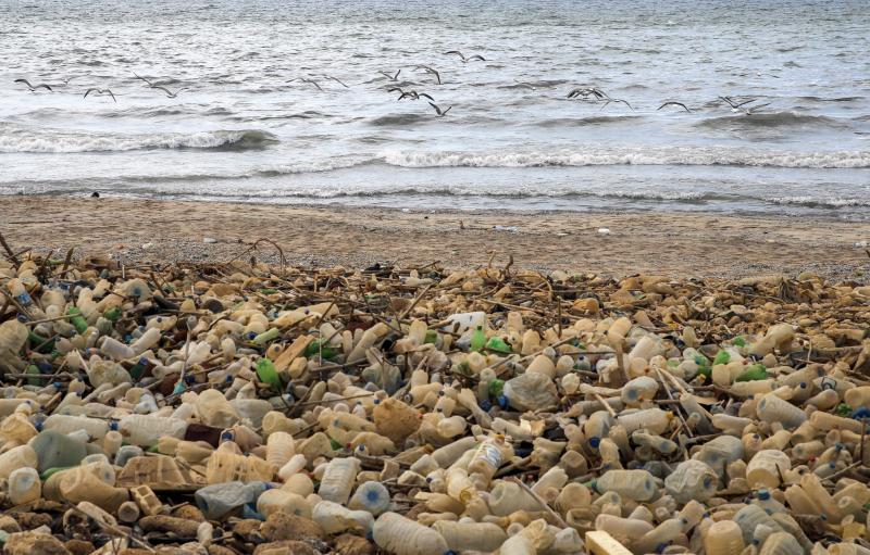Piles of plastic waste are pictured on the seaside in the coastal town of Khalde, south of the Lebanese capital Beirut, on September 22, 2016. Piles of plastic waste are pictured on the seaside in the coastal town of Khalde, south of the Lebanese capital Beirut, on September 22, 2016.
