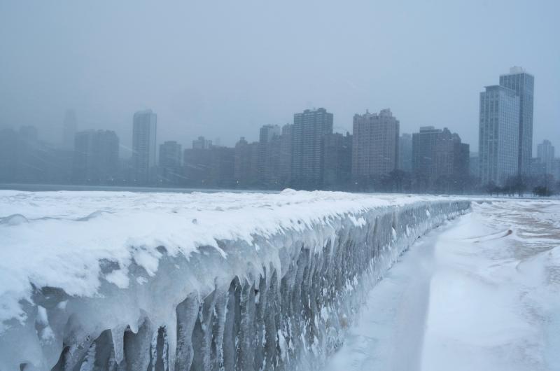 Icicles form on the walkway at North Avenue Beach of Lake Michigan in Chicago on Tuesday. Icicles form on the walkway at North Avenue Beach of Lake Michigan in Chicago on Tuesday.