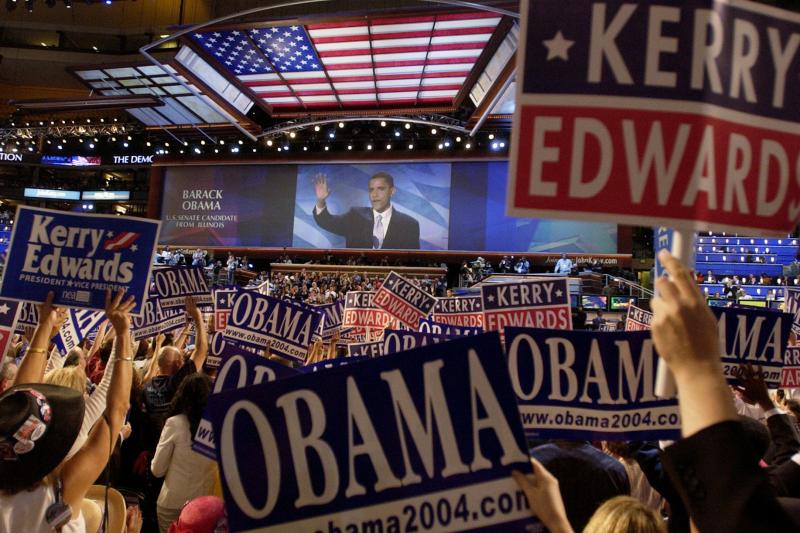 Barack Obama, then a little known state senator and candidate for U.S. Senate from Illinois, speaks during the 2004 Democratic National Convention in Boston. Barack Obama, then a little known state senator and candidate for U.S. Senate from Illinois, speaks during the 2004 Democratic National Convention in Boston.