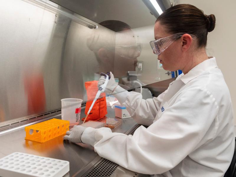 Dr. Rhonda Flores looks at protein samples on March 20 at Novavax labs in Gaithersburg, Md., one of the labs developing a vaccine for the coronavirus. Dr. Rhonda Flores looks at protein samples on March 20 at Novavax labs in Gaithersburg, Md., one of the labs developing a vaccine for the coronavirus.