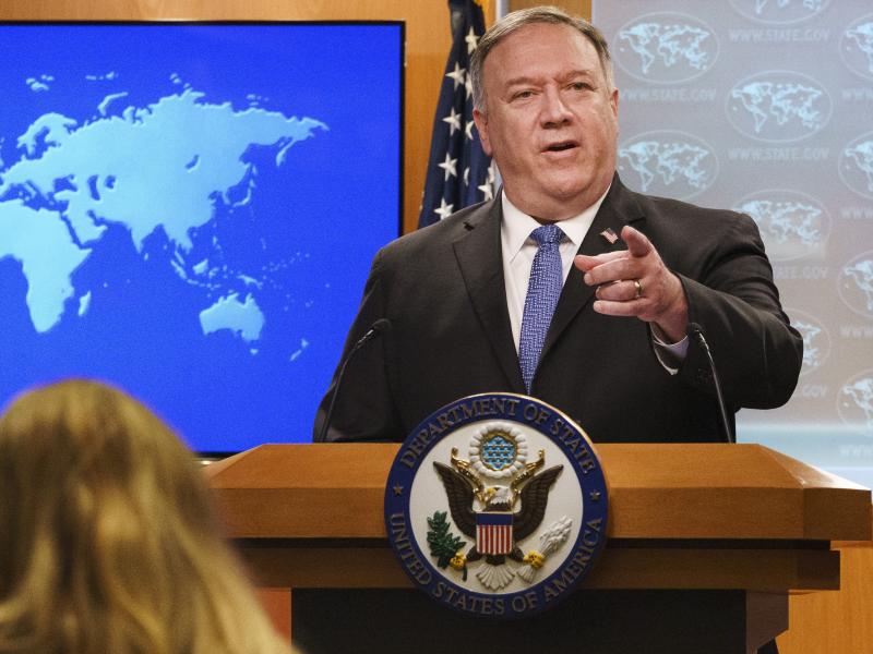 Secretary of State Mike Pompeo discusses the counting of votes in the U.S. election last month at the State Department. Secretary of State Mike Pompeo discusses the counting of votes in the U.S. election last month at the State Department.