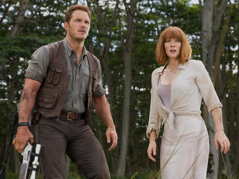 Chris Pratt and Bryce Dallas Howard in Jurassic World. Chris Pratt and Bryce Dallas Howard in Jurassic World.