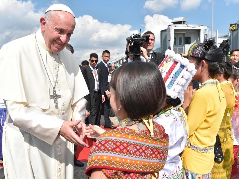 In this image provided by L'Osservatore Romano, Pope Francis arrives in Yangon, Myanmar, on Monday. In this image provided by L'Osservatore Romano, Pope Francis arrives in Yangon, Myanmar, on Monday.