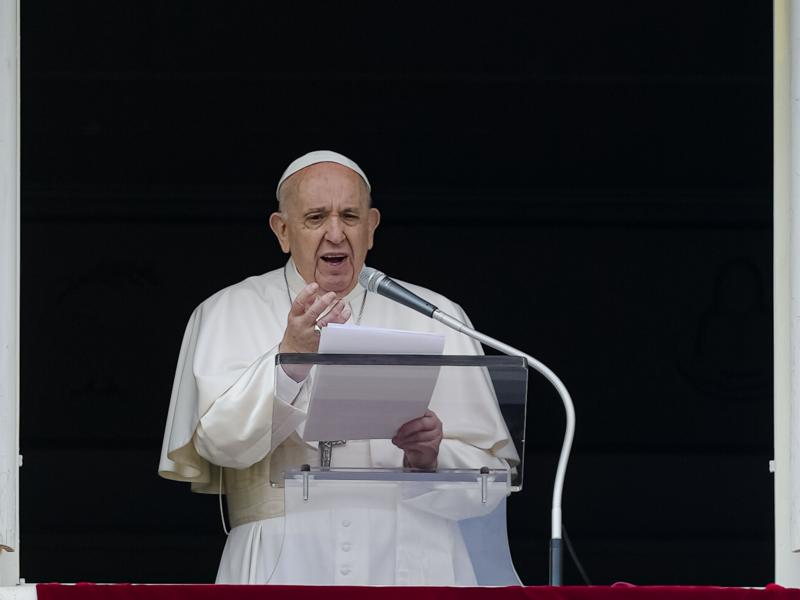 Pope Francis speaks from the window of his studio overlooking St. Peter's Square on Sunday. Francis expressed sorrow for the treatment of Indigenous people in Canada, but did not offer an apology. Pope Francis speaks from the window of his studio overlooking St. Peter's Square on Sunday. Francis expressed sorrow for the treatment of Indigenous people in Canada, but did not offer an apology.