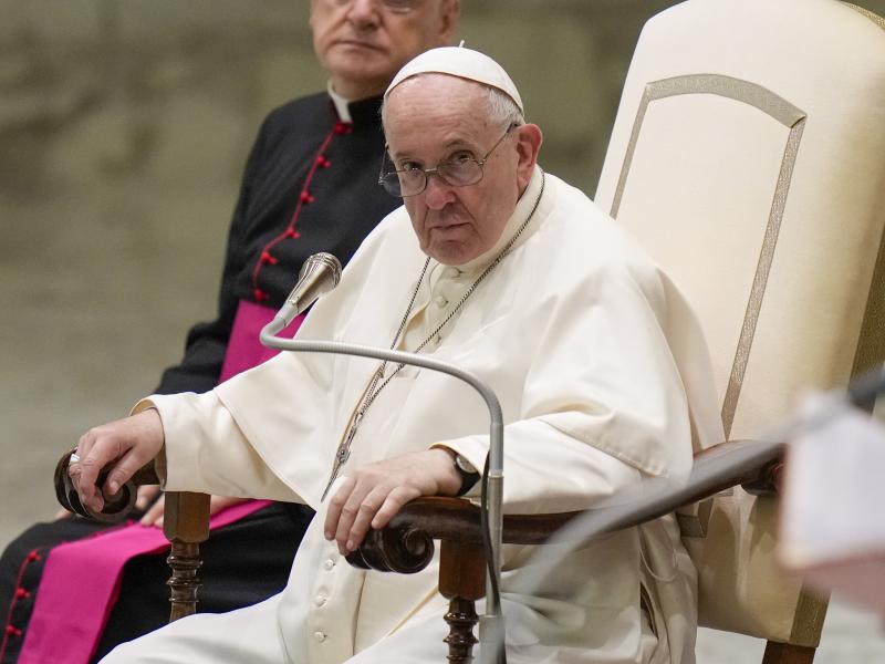 Pope Francis listens to speeches during his weekly general audience in the Pope Paul VI hall at the Vatican, Wednesday, Oct. 6, 2021. Pope Francis listens to speeches during his weekly general audience in the Pope Paul VI hall at the Vatican, Wednesday, Oct. 6, 2021.