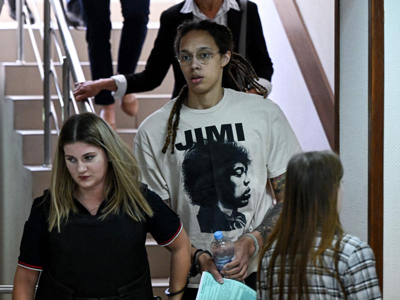 WNBA basketball superstar Brittney Griner arrives to a hearing at the Khimki Court, outside Moscow on July 1, 2022. WNBA basketball superstar Brittney Griner arrives to a hearing at the Khimki Court, outside Moscow on July 1, 2022.